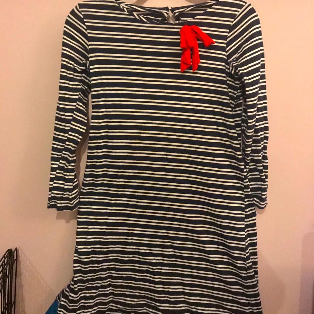 Navy and white striped dress.